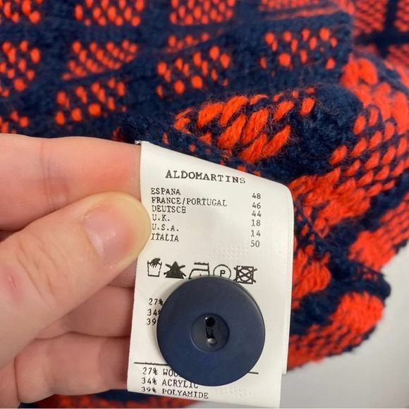 Aldomartins Collared Windowpane Check Knit Wool Blend Sweater Coat Red 14 Kanda - Picture 6 of 9